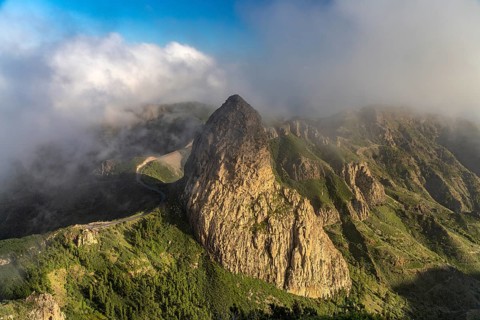 The volcanic rock Roque de Agando, symbol of the island of La Gomera, Canary Islands, Spain, Europe