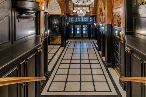 Historic interior design, staircase and corridor in the Hindenburghaus, Großer Burstah 31, Hamburg,
