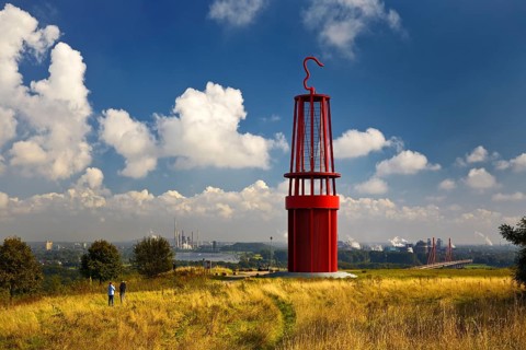 Artwork Geleucht, artist Otto Piene, Rheinpreussen slagheap, Moers, Ruhr area, North