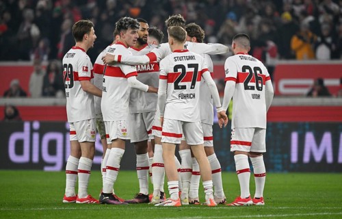 Goal celebration Anthony Rouault VfB Stuttgart (29) Ameen Al-Dakhil VfB Stuttgart (02) Josha
