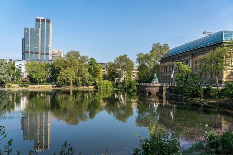 Kaiserteich, LVA main building and Ständehaus, state capital Düsseldorf, North Rhine-Westphalia,