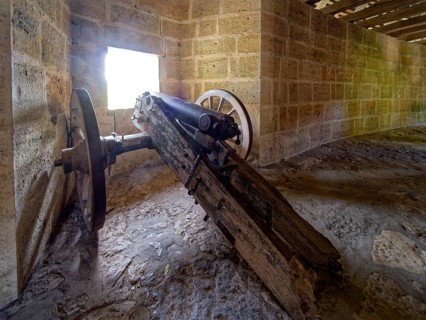 Cannon in the interior of the Spitalbastei at the Spitaltor gate in the historic centre of