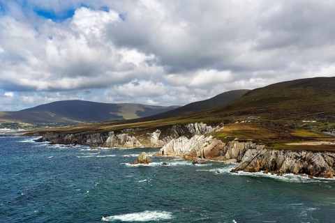 Rugged cliffs, chalk cliffs, Ashleam Bay, Portnahally Bay, panoramic Atlantic Drive, Achill Island,