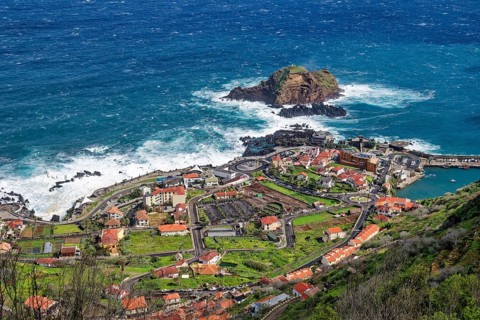 View of Porto Moniz, Madeira, Portugal from the Miradouro da Santinha
