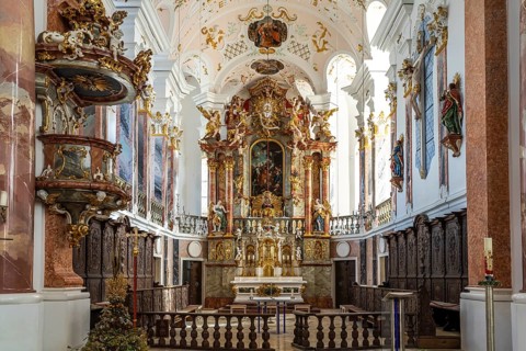 Interior of the Church of Our Lady in Günzburg, Bavaria, Germany, Europe