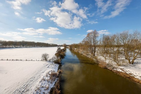 Schermbeck, North Rhine-Westphalia, Germany - Sunny winter landscape in the Ruhr area, ice and snow