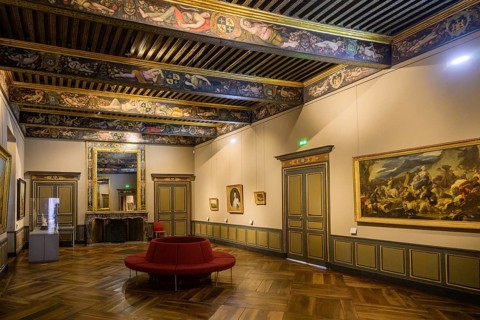 Historical paintings and painted wooden ceiling in the Palais de la Berbie, Albi, Département Tarn,