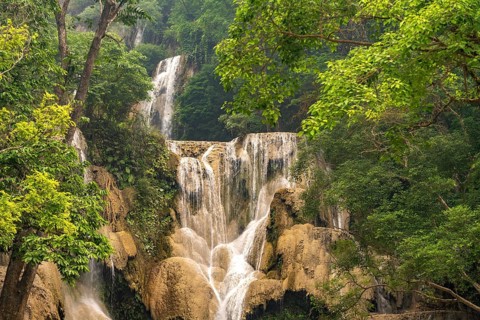 The multi-levelled Kuang Si waterfall near Luang Prabang, Laos, Asia