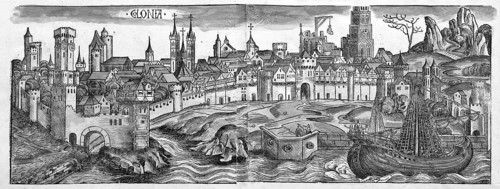 Medieval city view, general view of Cologne or Colonia, woodcut, from: Schedel'sche Weltchronik,