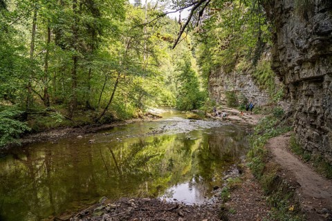 Rock face and the river Wutach in the Wutach Gorge, Black Forest, Baden-Württemberg, Germany,