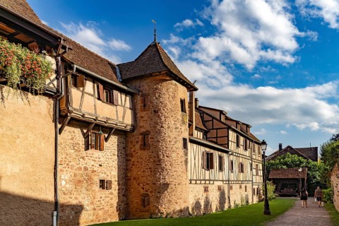 Tower of the city wall of Riquewihr, Alsace, France, Europe