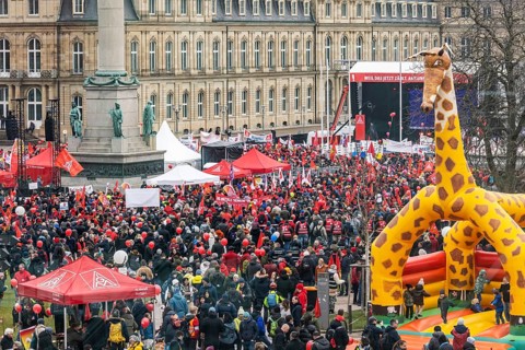 Day of action organised by IG Metall in Stuttgart. Metalworkers rally to fight for the future of