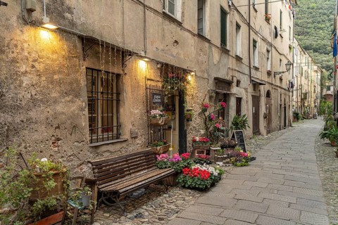 In the historic centre of Finalborgo, Finale Ligure, Riviera di Ponente, Liguria, Italy, Europe
