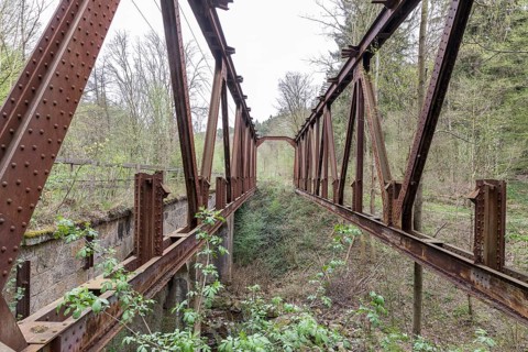 Steel truss bridge, former railway bridge of the Gottleuba valley railway near Langenhennersdorf,