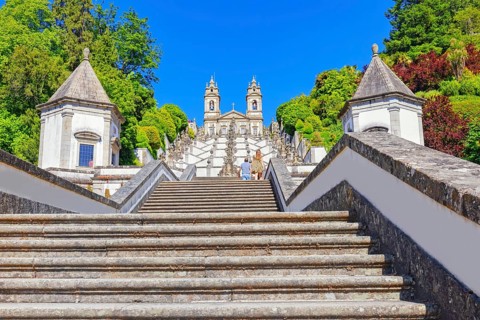 Monumental baroque stairway leading Bom Jesus do Monte church, Braga, Minho Province, Portugal,