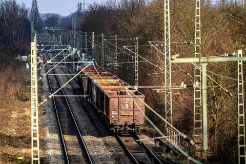 Emschertalbahn, railway line for freight transport, freight train, near Essen, North