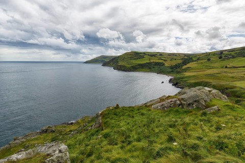 Coastline between Ballycastle and Ballintoy overlooking the sea, Causeway Coastal Route, Antrim,