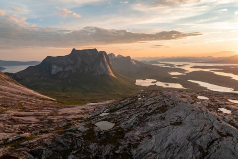 Mountains at the Efjord at sunset, Mount Stortinden, near Narvik, Tysfjord, Ofoten, Norway, Europe