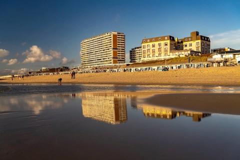 Flat tower block and Hotel Miramar on Weststrand near Westerland, island of Sylt, North Friesland