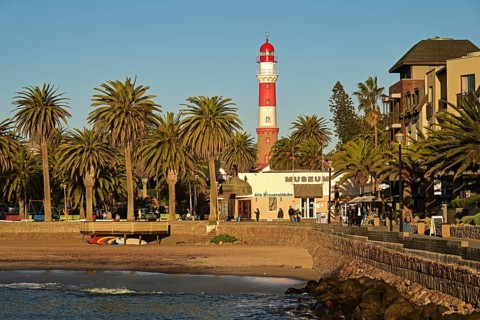 Lighthouse in the harbour, Swakopmund, Namibia, Africa