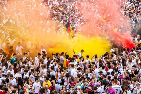 UEFA European Football Championship. Enthusiastic fans at the public viewing in the host city of