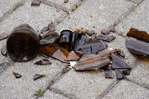 Broken bottle, broken glass, danger to passers-by and cyclists, Saxony, Germany, Europe