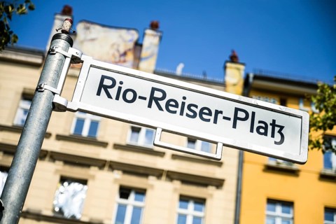 Street sign, Rio-Reiser-Platz, Kreuzberg, Friedrichshain-Kreuzberg, Berlin, Germany, Europe
