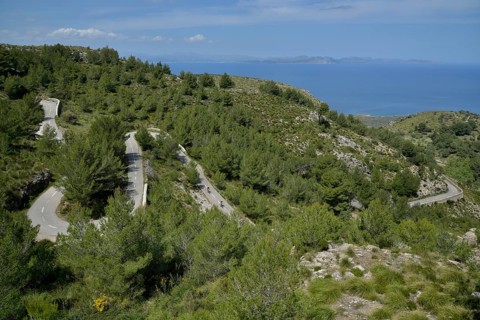Serpentine road from Artà to the Ermita de Betlem, Parc Natural Peninsula de Llevant, near Arta,