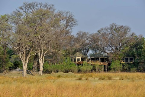 Chalets on stilts, Nambwa Lodge on the Kwando River, Bwabwata National Park, Zambezi Region,