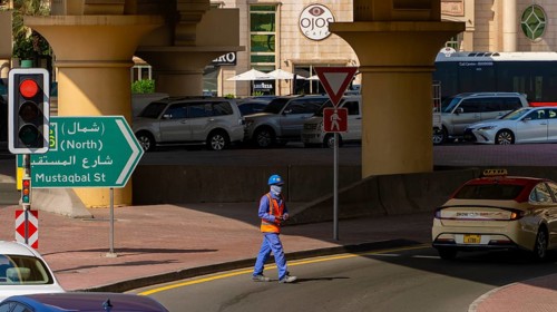 Road traffic in Dubai, United Arab Emirates, Middle East, Asia