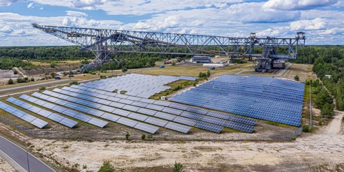 Solar plant at conveyer brigde F60 in Lichterfeld, now a museum left after coal mining. Two