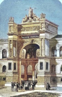 View of the main entrance to the Palace of Industry at the 1855 World's Fair, on the Champs