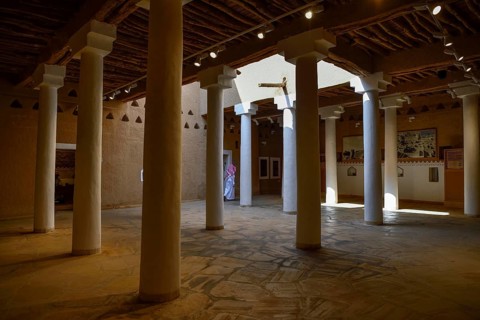 Inner courtyard of the Al Masmak Fort, historic fortress from 1865, in the old city of Riyadh,