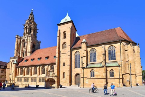 Heilbronn, Germany, September 2020: Gothic hall church called St. Kilians Church in city center of