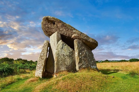 Trethevy Quoit megalithic standing stone tomb, known as the giant's house, near St Cleer, circa