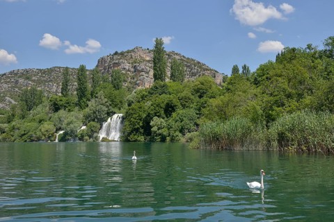 Roški slap waterfall, Krka National Park, Šibenik-Knin County, Dalmatia, Croatia, Europe