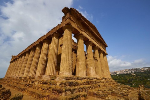 Super wide angle shot, evening light, Concordia Temple, Valley of the Temples, valle dei templi,