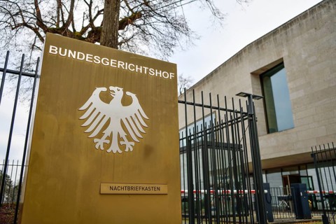 Sign at the entrance to the Federal Court of Justice, Karlsruhe, Baden-Württemberg, Germany, Europe