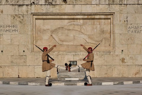 ATHENS, GREECE, MAY 20, 2010: Changing of the presidential guard Evzones in front of the Monument