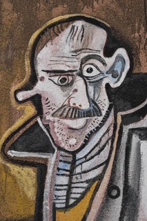 Political mural, old man, portrait, cubism, Orgòsolo, Province of Nuoro, Sardinia, Italy, Europe
