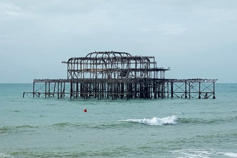 Ruin of the West Pier, destroyed by fire in 2003, Brighton, England, United Kingdom, Europe