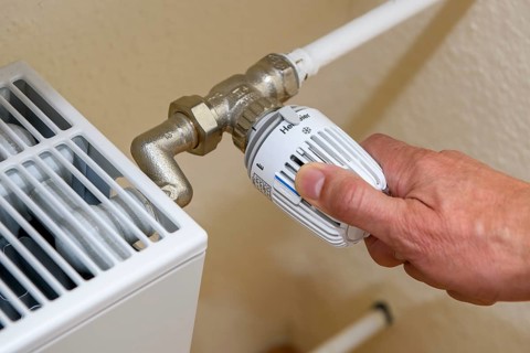 Thermostat of heating is set to lowest level frost-proof frost protection for heating pipes,