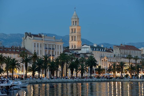 Promenade with the tower of the Cathedral of Saint Domnius, also Saint Dujam or Saint Duje