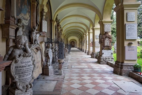 Crypt arcades, grave counters in the arcade of St. Sebastian's Cemetery, Church of St. Peter,