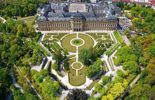 Aerial view Würzburg Residence with Court Garden, Baroque, Baroque Garden, 18th century back