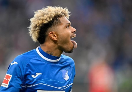 Goal celebration Georginio Rutter TSG 1899 Hoffenheim (33), gesture, gestures, sticks out tongue,