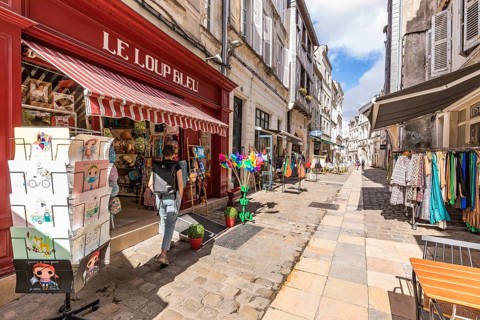 Shops in the pedestrian zone of the old town, La Rochelle, Atlantic coast, Aquitaine, New