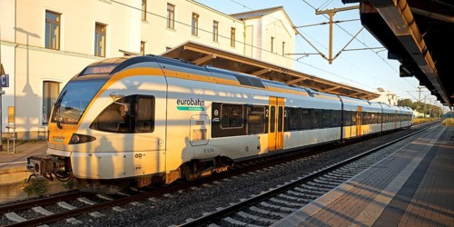 Local traffic, Eurobahn RB 59 in the early morning at the station in Soest, North Rhine-Westphalia,