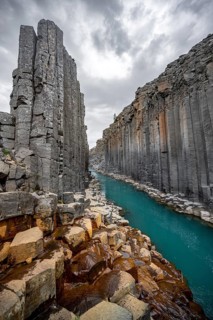 Stuðlagil Canyon, turquoise river between basalt columns, Egilsstadir, Iceland, Europe