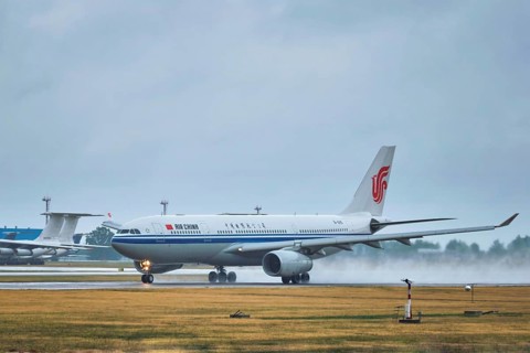 MINSK, BELARUS, JUNE 15, 2018: Air China flight Airbus A330-200 plane taking off on runway in